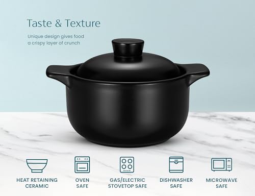 Kook طقم وعاء دولسوت الكوري من كوك، وعاء مع غطاء، لطهي البيبيمباب، الكيمتشي، الحساء واليخنات، آمن للاستخدام في الفرن وغسالة الصحون، 38 أونصة، أسود - Image 5