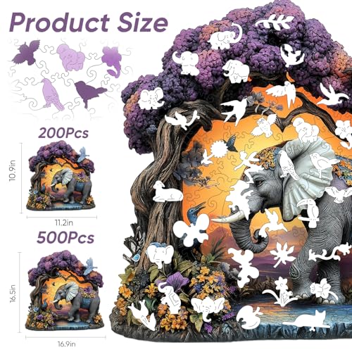 Mys Aurora Wooden Puzzles for Adults Elephant Jigsaw Puzzles 500 Pieces Unique Shaped Puzzle for Adults and Kids Birthday Gift Family Game 165 x 169 Inch - Image 5