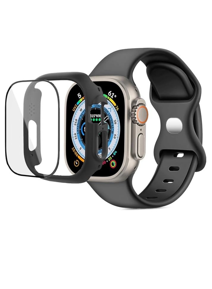 and with Case For Apple Watch 46mm,Adjustable Silicone Sport Wristband Replacement, Strap With Cover Built-in Glass Screen Protector for iWatch S10. - Image 1