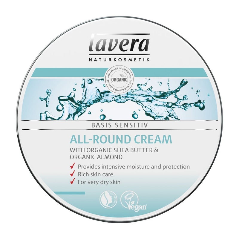 lavera Basis Sensitive All Purpose Cream - Body Cream with Aloe Vera & Almond Oil - Intensive Care for Dry Skin - Moisturizing Face Cream - PETA Certified - Vegan - Made in Germany - 5.1 Fl Oz - Image 2