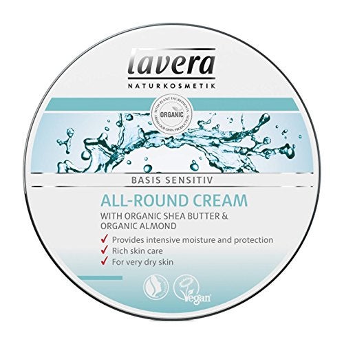 lavera Basis Sensitive All Purpose Cream - Body Cream with Aloe Vera & Almond Oil - Intensive Care for Dry Skin - Moisturizing Face Cream - PETA Certified - Vegan - Made in Germany - 5.1 Fl Oz - Image 1