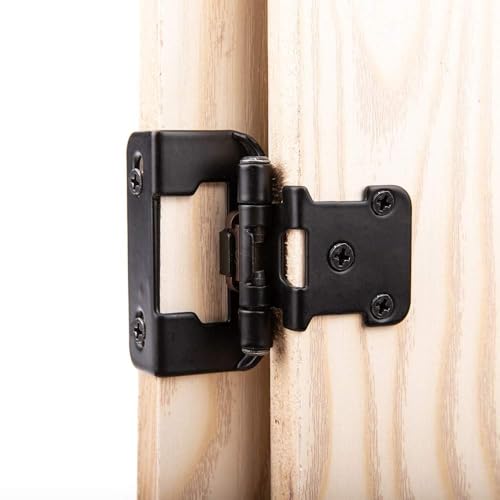 HOME MASTER HARDWARE 50 Packs (25 Pairs) 1/2" Overlay Cabinet Hinges, Self-Closing Semi Partial Wrap Kitchen Cabinet Door Hinge, Black Hinges for Kitchen/Cupboard Doors - Image 2