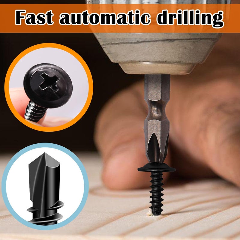 weideer 200pcs #8×3/4" Self Tapping Screws for Metal, Sheet Metal Screws, 410 Stainless Steel Black Oxide Truss Head Screw,Self Drilling Screws,Quick Tapping Screw with Screwdriver Bit - Image 3