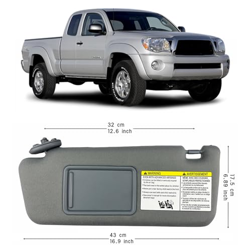 GlymXia Pair Sun Visor with Clips Compatible with 2005-2015 Toyota Tacoma, Driver & Passenger Side Sunvisor Replacement (Gray Color) Slide Extension & Mirror, Non-Illuminated, Replaces 74320-04181-B1 - Image 2