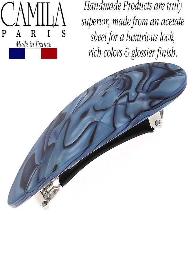 Camila Paris CP2984 French Hair Barrette Clip Handmade Oval Blue, Strong Hold Grip Hair Clips for Women, No Slip Rubberized Metal Closure, Durable Styling Girls Hair Accessories, Made in France - Image 3