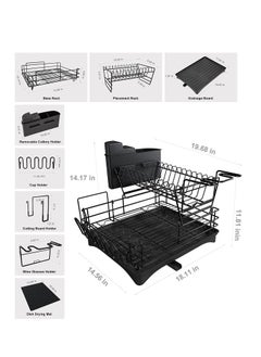MIXDE Large Dish Drying Rack Drainboard Set, 2 Tier Stainless Steel Dish Racks with Drainage, Wine Glass Holder, Utensil Holder and Extra Drying Mat, Dish Drainers for Kitchen Counter (Black)  - Image 3