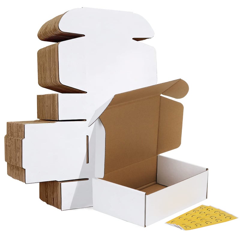 HORLIMER HORLIMER 9x6x3 inches Shipping Boxes Set of 25 White Corrugated Cardboard Box Literature Mailer 25 Stickers Included 