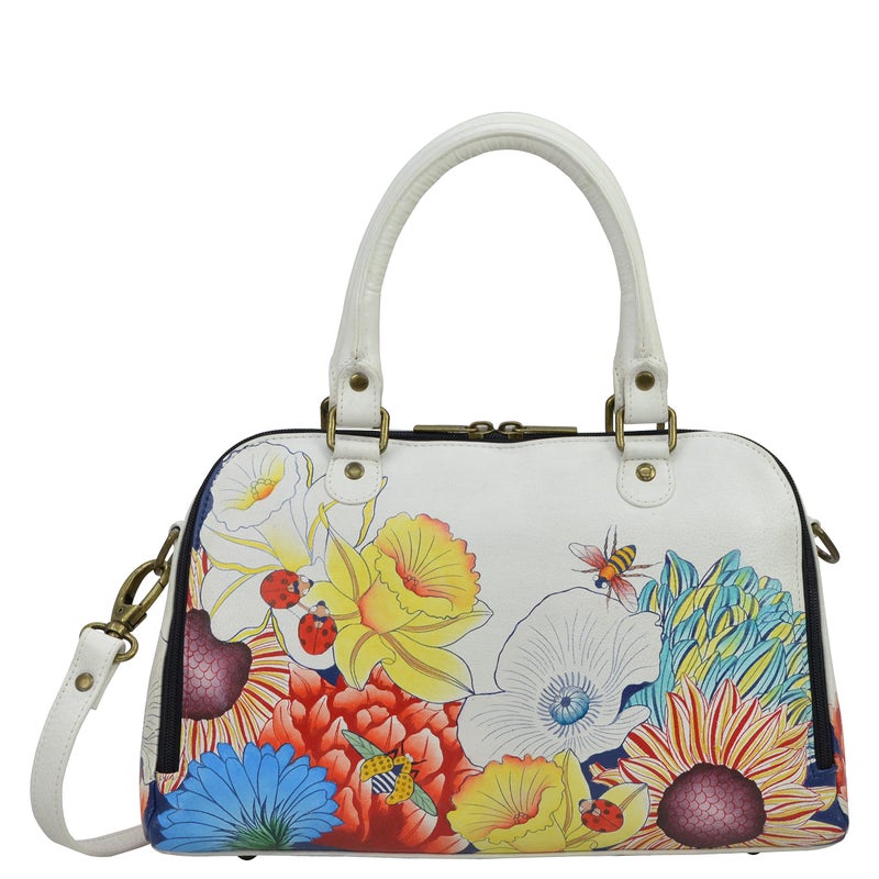 Anna by Anuschka Womens Anna Anuschka Hand Painted Women s Genuine Leather Wide Organizer Satchel Floral Melody Floral Melody One Size US