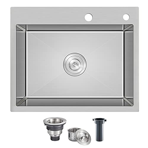 MENATT 22-inch Drop in Kitchen Sink Brushed, SUS304 Stainless Steel Topmount Kitchen Bar Prep Sink, Single Bowl Workstation Kitchen Sinks, 22" x 18" x 9" - Image 1