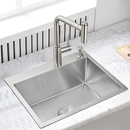 MENATT 22-inch Drop in Kitchen Sink Brushed, SUS304 Stainless Steel Topmount Kitchen Bar Prep Sink, Single Bowl Workstation Kitchen Sinks, 22" x 18" x 9" - Image 2