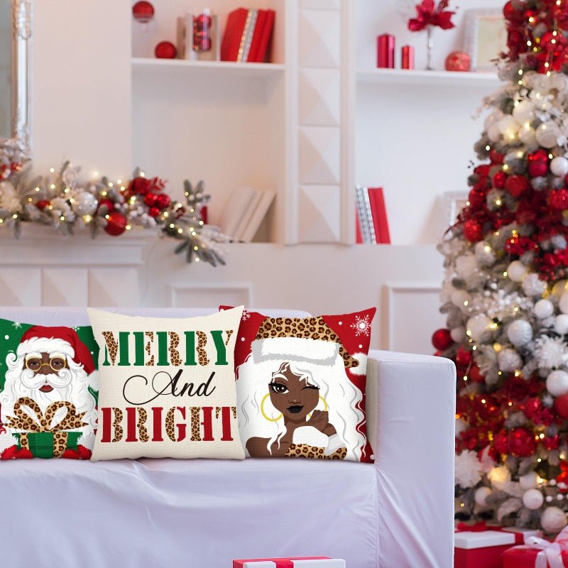 تاتو Tatuo 6 PCS COVER SANTA COVERS 18 × 18 أغلفة وسادة عيد الميلاد الأمريكية الإفريقية تغطي عيد الميلاد سانتا كلوز تغطية وسادة سانتا سانتا كلوز السوداء لسرير أريكة العطلات - Image 4