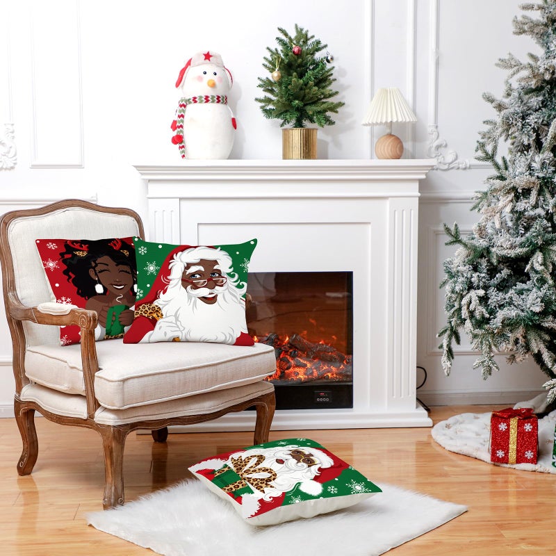 تاتو Tatuo 6 PCS COVER SANTA COVERS 18 × 18 أغلفة وسادة عيد الميلاد الأمريكية الإفريقية تغطي عيد الميلاد سانتا كلوز تغطية وسادة سانتا سانتا كلوز السوداء لسرير أريكة العطلات - Image 5