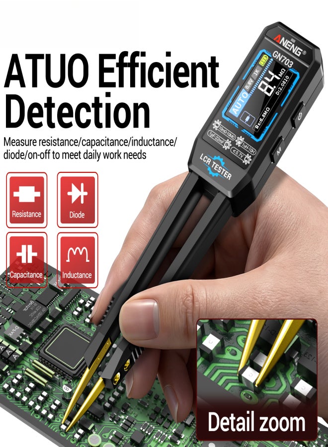 ANENG Smart Auto LCR Tweezer Meter – 100Hz/1kHz/10kHz, Resistor/Capacitance/Inductance/Semiconductor/Continuity Tester, High-Definition Color Screen, Type-C Rechargeable for SMD Components - Image 4
