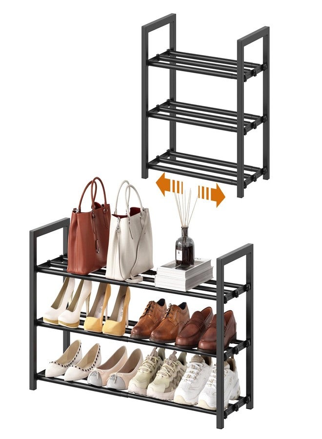 Roylvan 3-Tire Expandable Shoe Rack for Closet, 17"-31" Adjustable Free Standing Shoe Shelf Storage Fits 6-12 Pairs Shoes, Heavy Duty Reinforced Metal Shoes Organizer for Entryway Doorway Dorm - Image 1