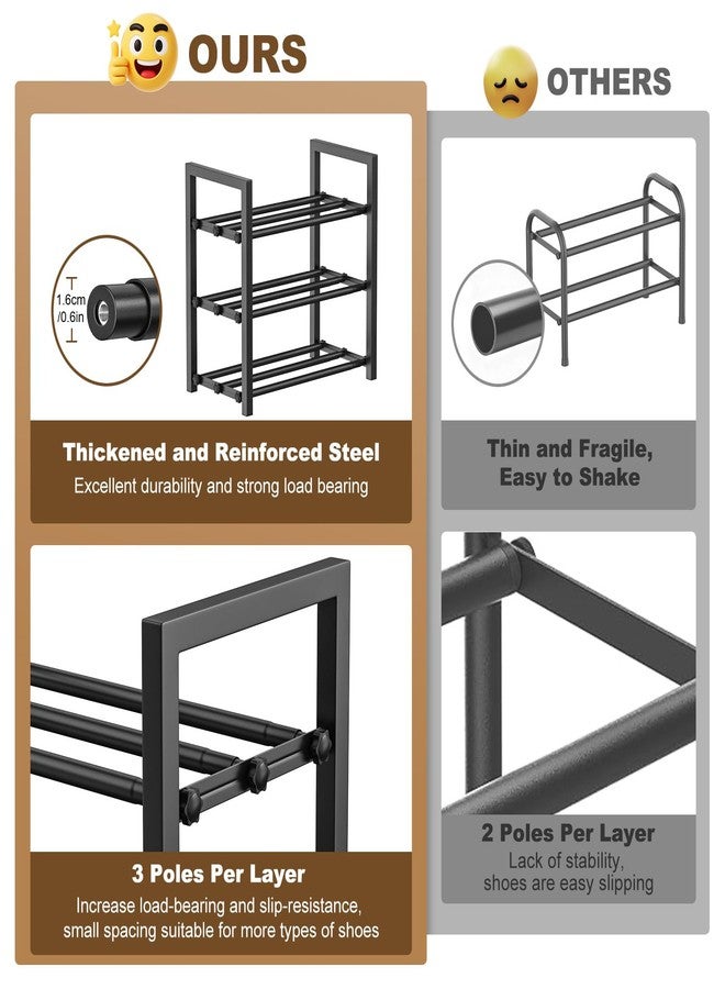 Roylvan 3-Tire Expandable Shoe Rack for Closet, 17"-31" Adjustable Free Standing Shoe Shelf Storage Fits 6-12 Pairs Shoes, Heavy Duty Reinforced Metal Shoes Organizer for Entryway Doorway Dorm - Image 4