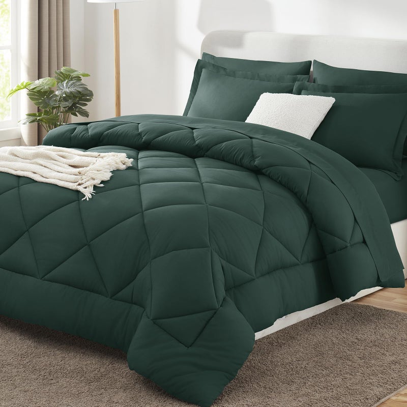 CozyLux King Size Comforter Set Forest Green - 7 Pieces Bed in a Bag King, Luxury Soft Bed Set for All Seasons, Bedding Set with Down Alternative Comforter, Sheets, Pillowcases & Shams - Image 1