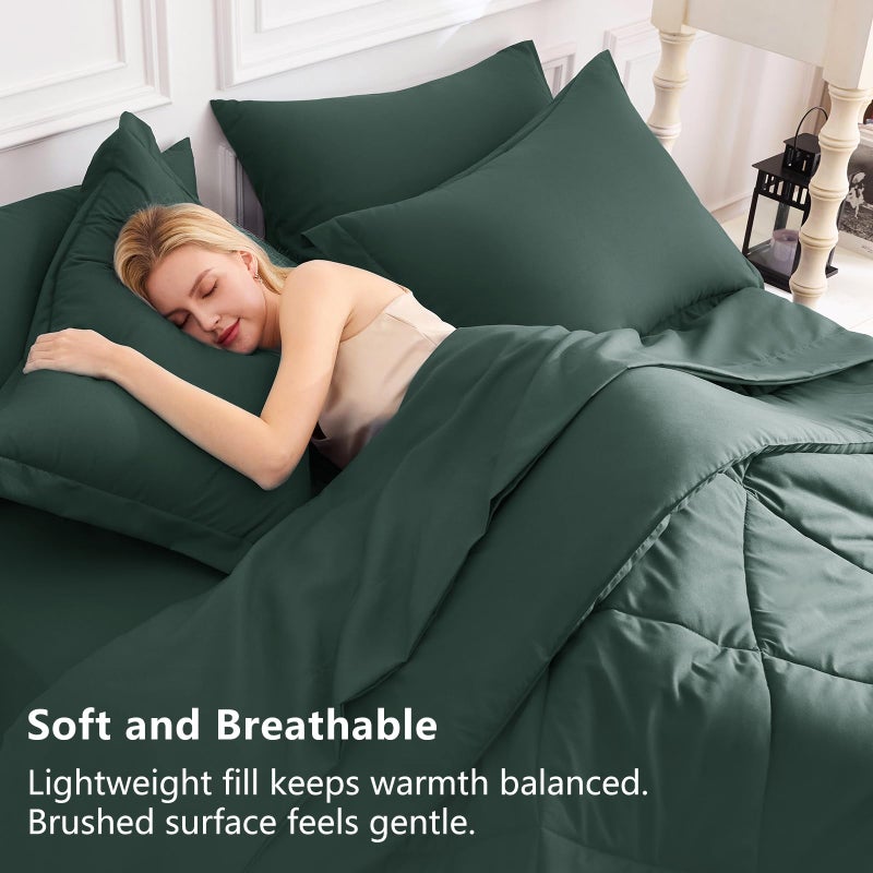CozyLux King Size Comforter Set Forest Green - 7 Pieces Bed in a Bag King, Luxury Soft Bed Set for All Seasons, Bedding Set with Down Alternative Comforter, Sheets, Pillowcases & Shams - Image 3