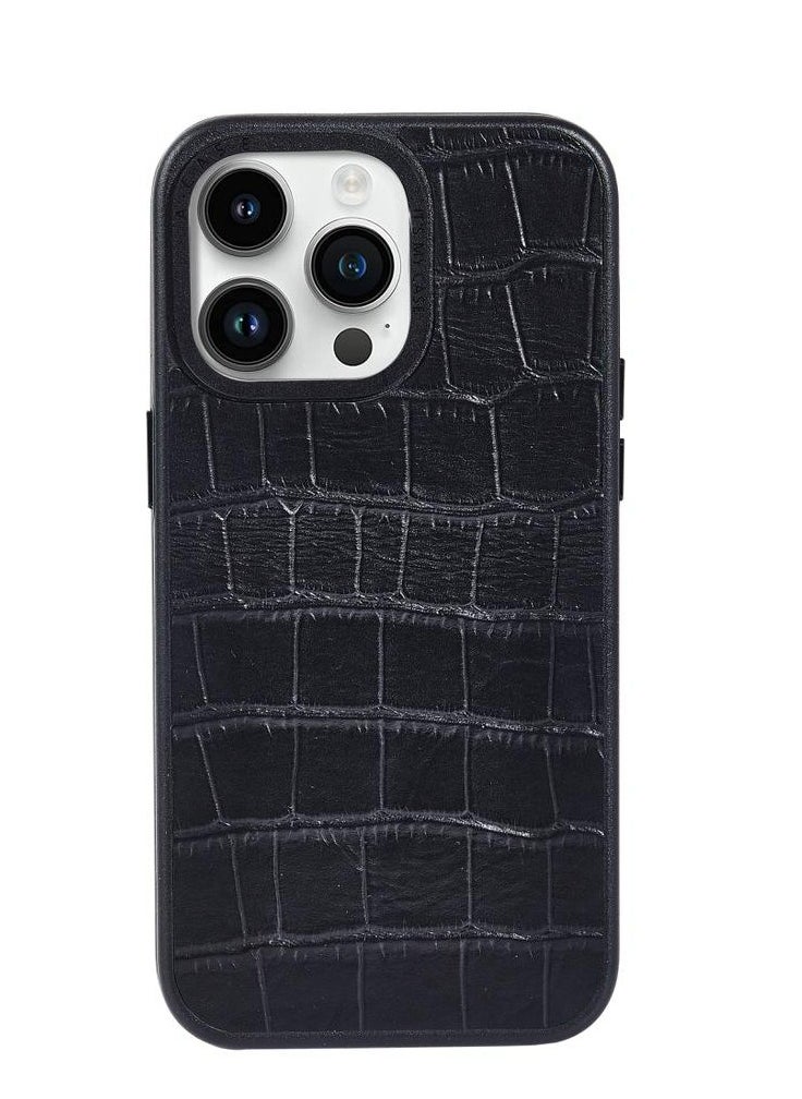 A-CASE - A-Case It's My Case Javan Series Fashion Genuine Leather Magnetic Case for iPhone 15 Pro Max, Supports Mag-Safe Wireless Charging, Slim and Durable Design, MagSafe Compatible – Leather Black - Image 1