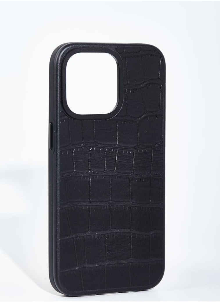 A-CASE - A-Case It's My Case Javan Series Fashion Genuine Leather Magnetic Case for iPhone 15 Pro Max, Supports Mag-Safe Wireless Charging, Slim and Durable Design, MagSafe Compatible – Leather Black - Image 1