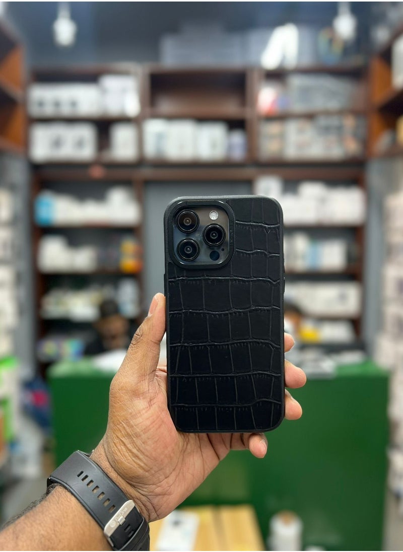 A-CASE - A-Case It's My Case Javan Series Fashion Genuine Leather Magnetic Case for iPhone 15 Pro Max, Supports Mag-Safe Wireless Charging, Slim and Durable Design, MagSafe Compatible – Leather Black - Image 1