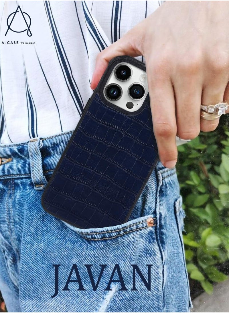 A-CASE - A-Case It's My Case Javan Series Fashion Genuine Leather Magnetic Case for iPhone 15 Pro Max, Supports Mag-Safe Wireless Charging, Slim and Durable Design, MagSafe Compatible – Leather Black - Image 1