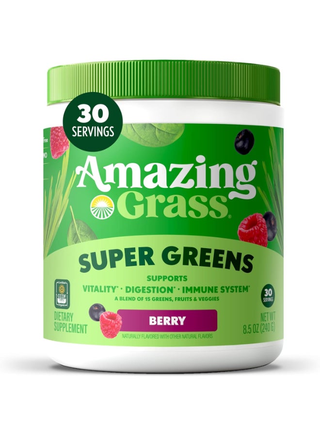 Amazing Grass Super Greens Powder, Organic, Greens Superfood Powder, Smoothie Supplements, Supports Digestion, Probiotics, Spirulina, Beet Root, Berry, 30 Servings - Image 1