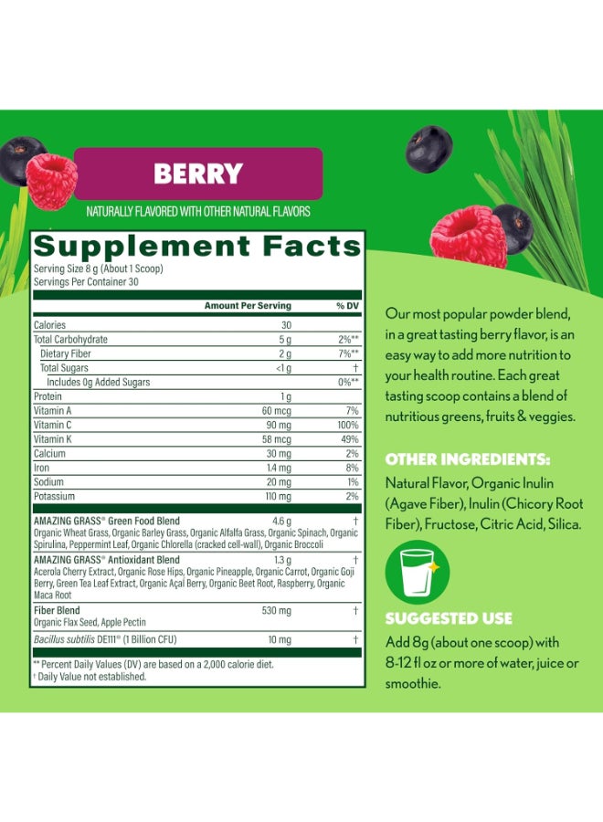 Amazing Grass Super Greens Powder, Organic, Greens Superfood Powder, Smoothie Supplements, Supports Digestion, Probiotics, Spirulina, Beet Root, Berry, 30 Servings - Image 3