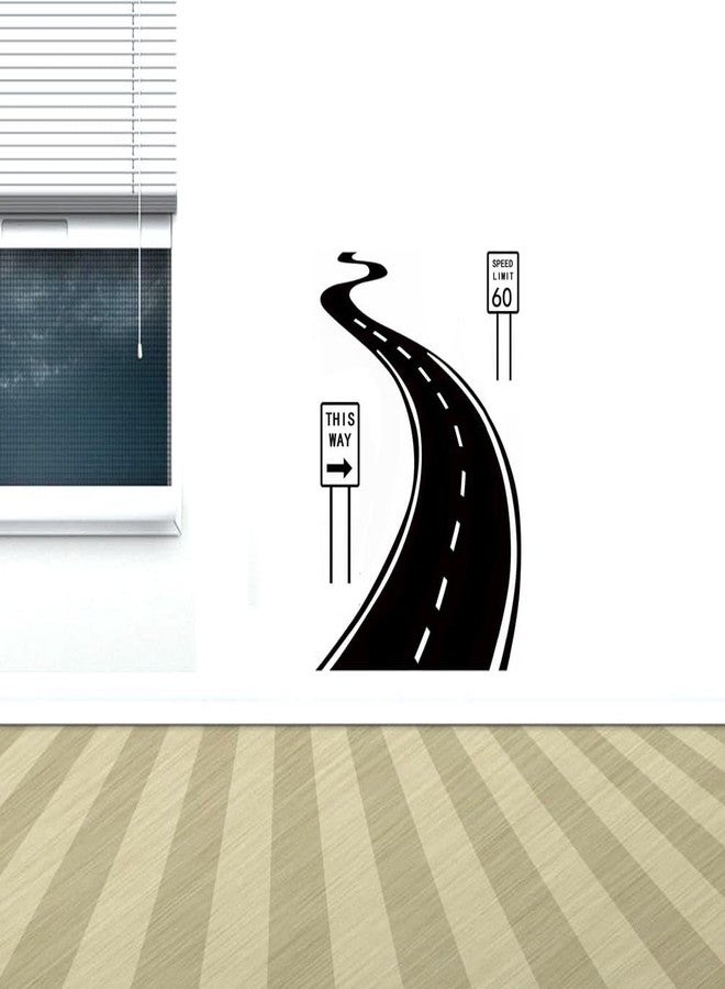 BIBITIME Living Room Sign Sticker Speed Limit 60 Sinuous Winding Road Wall Decal This Way Arrow Signboard Vinyl Decor,16.5" x 24" Bedroom Home Decoration - Image 1