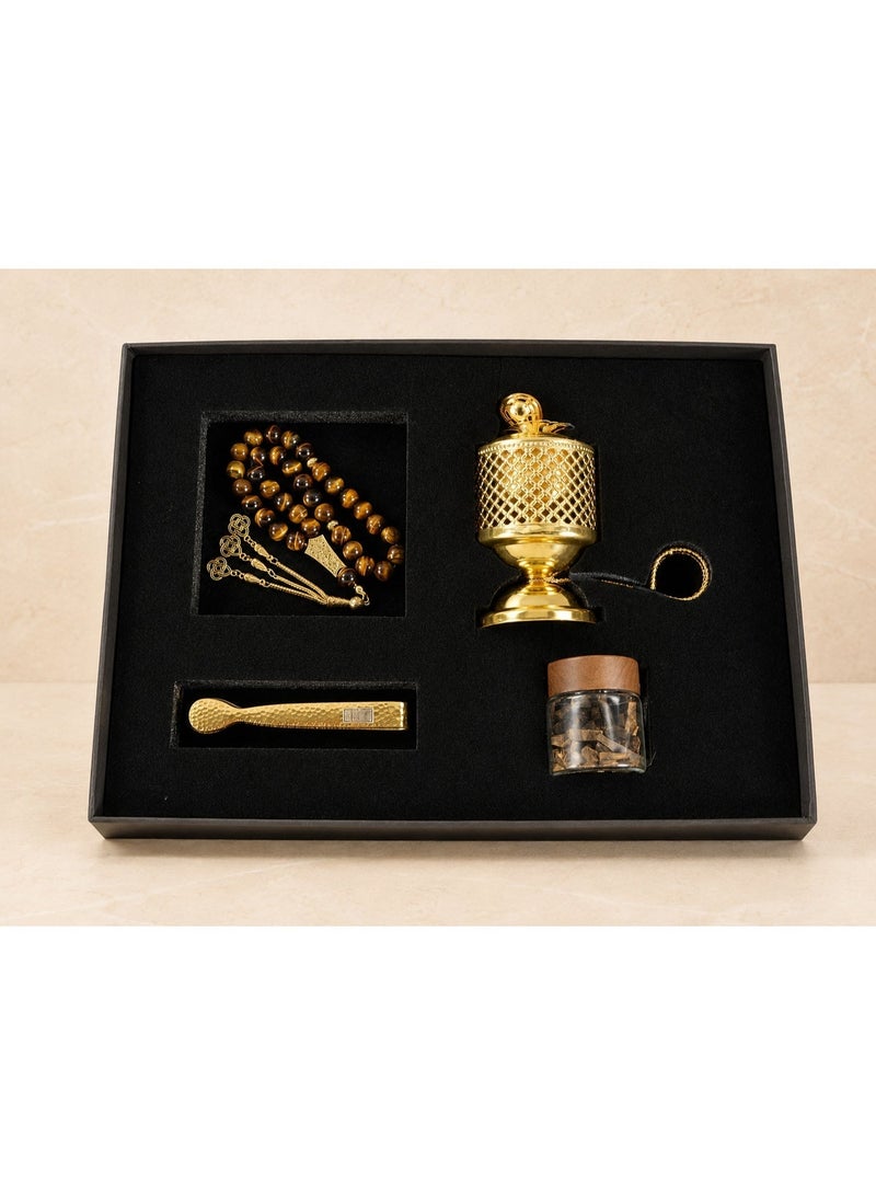 TranquilBeads 33-Bead Tiger Eye Tasbih Gift Set with Oud Chips, Incense Burner & Charcoal Tongs, Premium Black Gift Box for Ramadan, Eid, Men & Home Gifting - Image 5