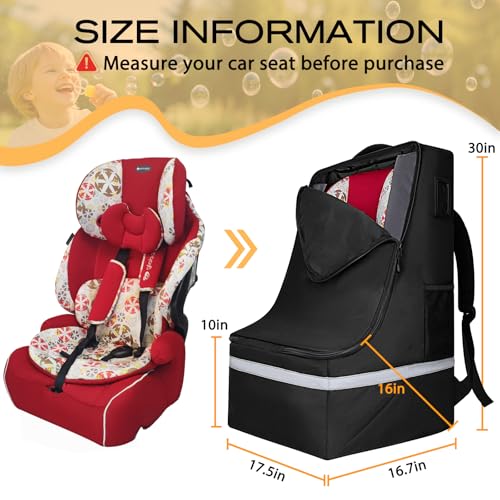 LARIPOP Car Seat Travel Bag for Airplane,Infant Seat Travel Bag with Shoulder Strap,Padded Car Seats Backpack with Reflective Stripes,Large Carseat Carrier Bag Travel Car Seat Cover, Black - Image 2