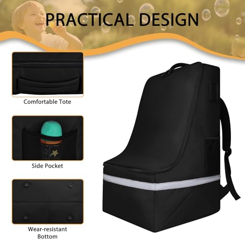 LARIPOP Car Seat Travel Bag for Airplane,Infant Seat Travel Bag with Shoulder Strap,Padded Car Seats Backpack with Reflective Stripes,Large Carseat Carrier Bag Travel Car Seat Cover, Black - Image 5
