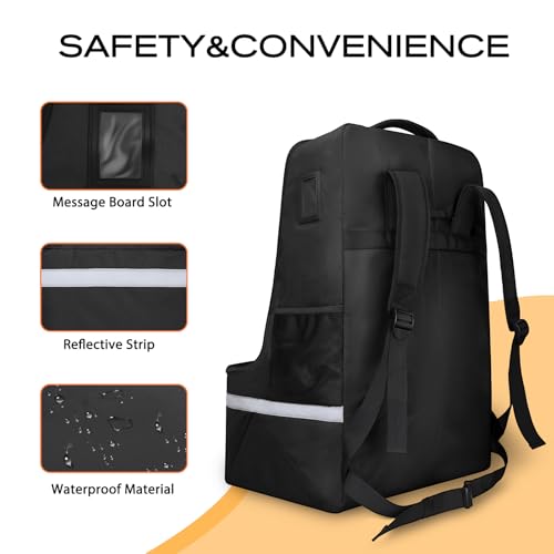 LARIPOP Car Seat Travel Bag for Airplane,Infant Seat Travel Bag with Shoulder Strap,Padded Car Seats Backpack with Reflective Stripes,Large Carseat Carrier Bag Travel Car Seat Cover, Black - Image 3