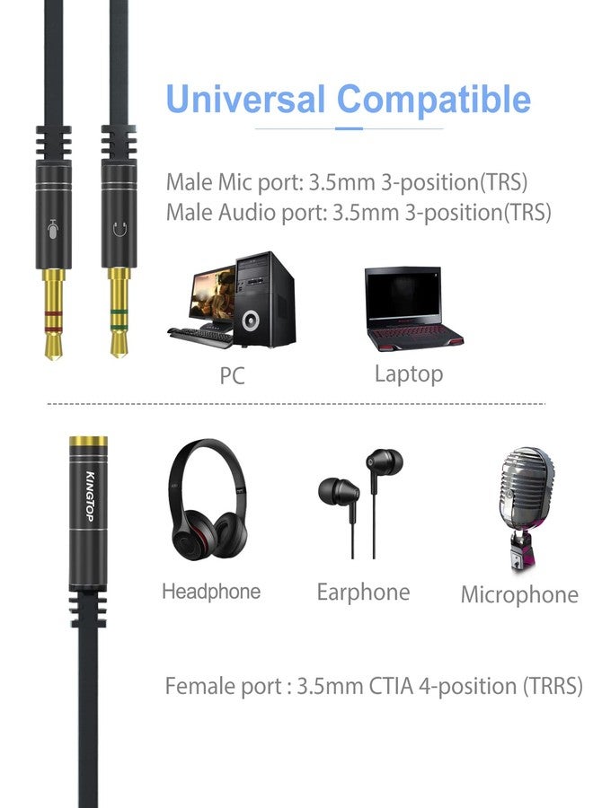 KINGTOP Headphone Splitter, 3.5mm Headset Splitter, Headphone Mic Splitter Cable for Headset to Older Laptops/PCs - Image 5