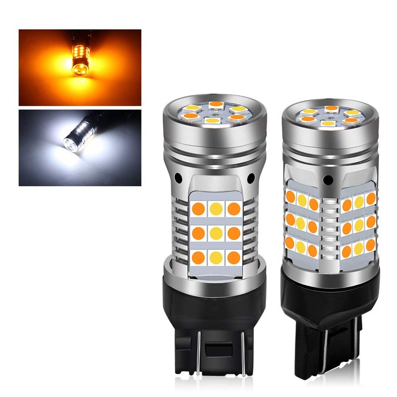 أضواء إشارة الانعطاف LED 7443 كابوس جاهزة خالية من الأخطاء 2 قطعة أمبر لمبات بيضاء مع مصباح جانبي بدون وميض مفرط مقاوم تحميل مدمج 7443 T20 7441 7505 W21W (7443 أبيض أمبر)
