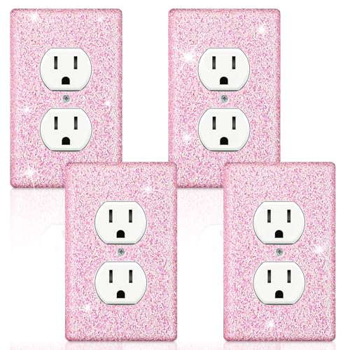 Yexiya 4 Pcs Glitter Light Switch Covers Glitter Bling Outlet Wall Plate Covers Preppy Gift for Nursery Decor Women Teens Room Decor(Pink) - Image 1