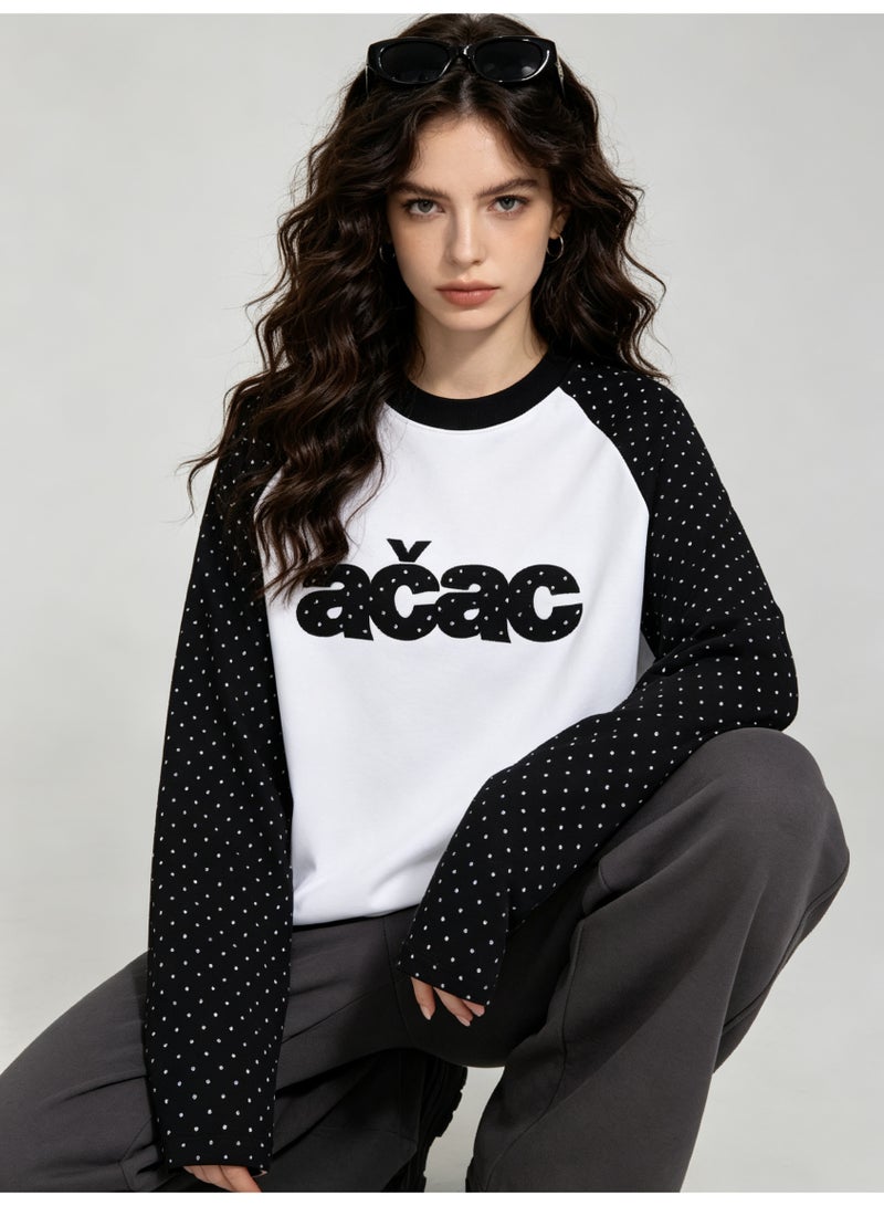 زارا ZARA black and white polka-dot shoulder long sleeve T-shirt - Image 2