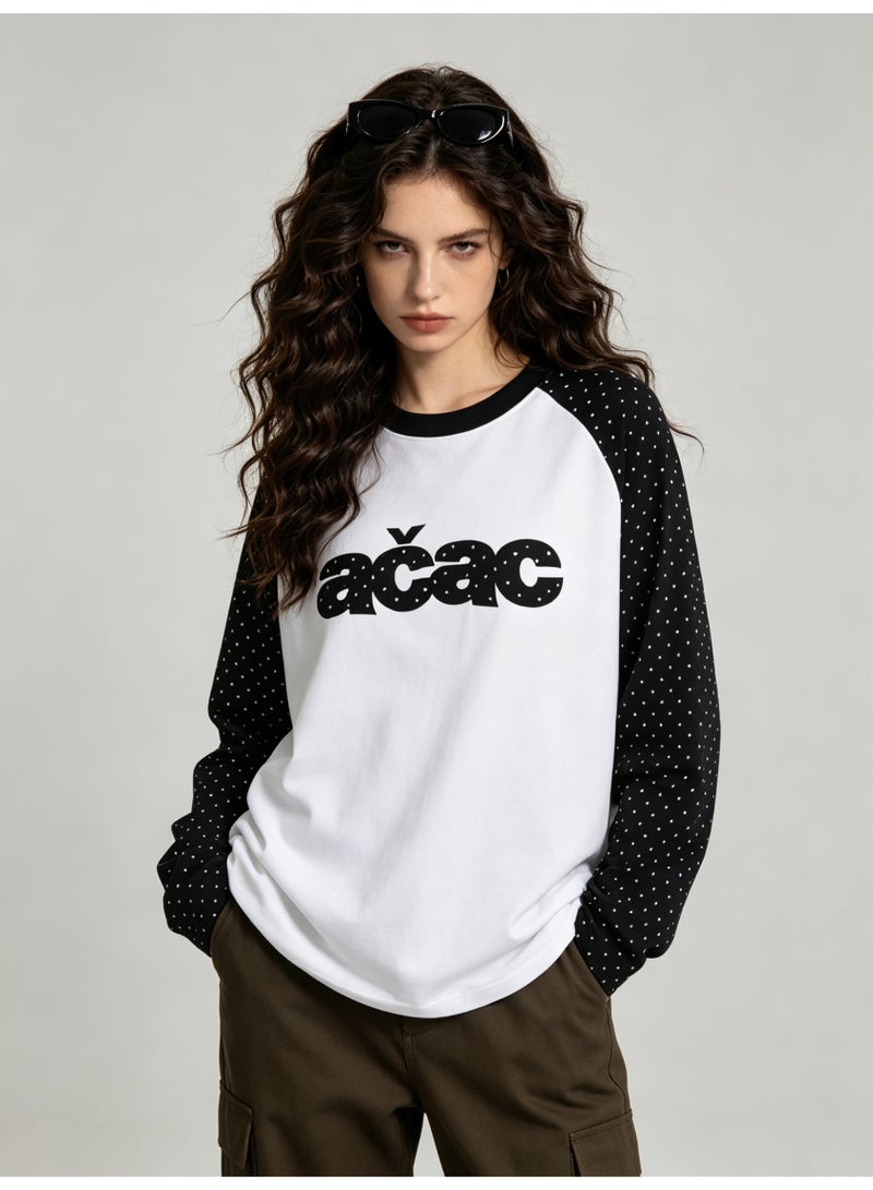 زارا ZARA black and white polka-dot shoulder long sleeve T-shirt - Image 4