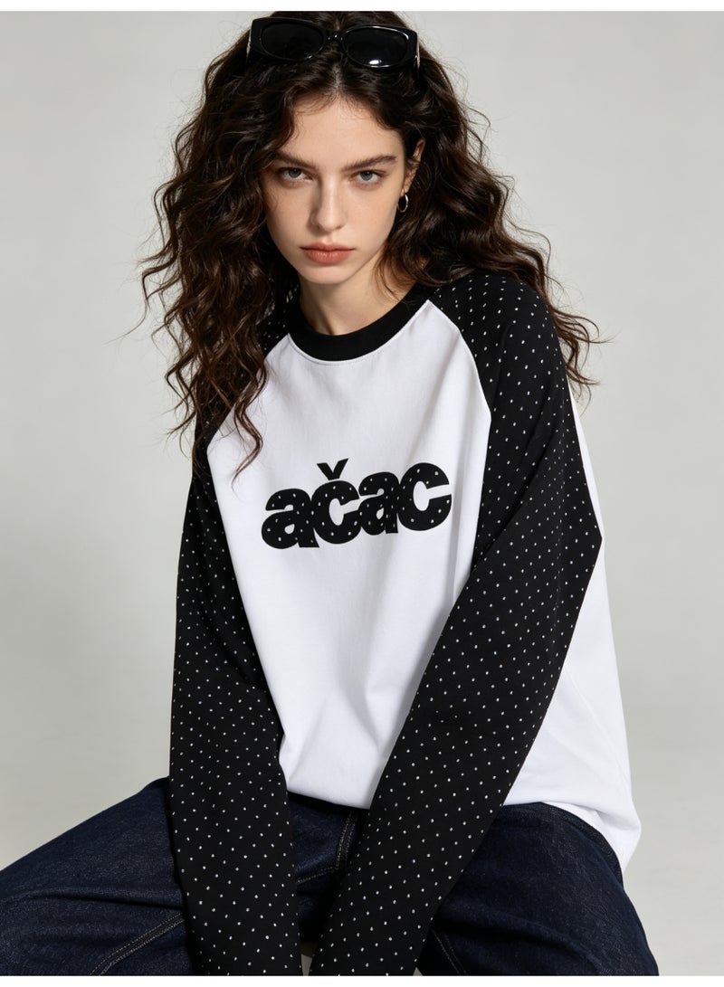 زارا ZARA black and white polka-dot shoulder long sleeve T-shirt - Image 5