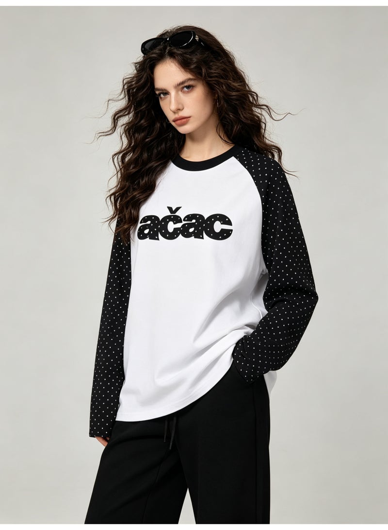 زارا ZARA black and white polka-dot shoulder long sleeve T-shirt - Image 3