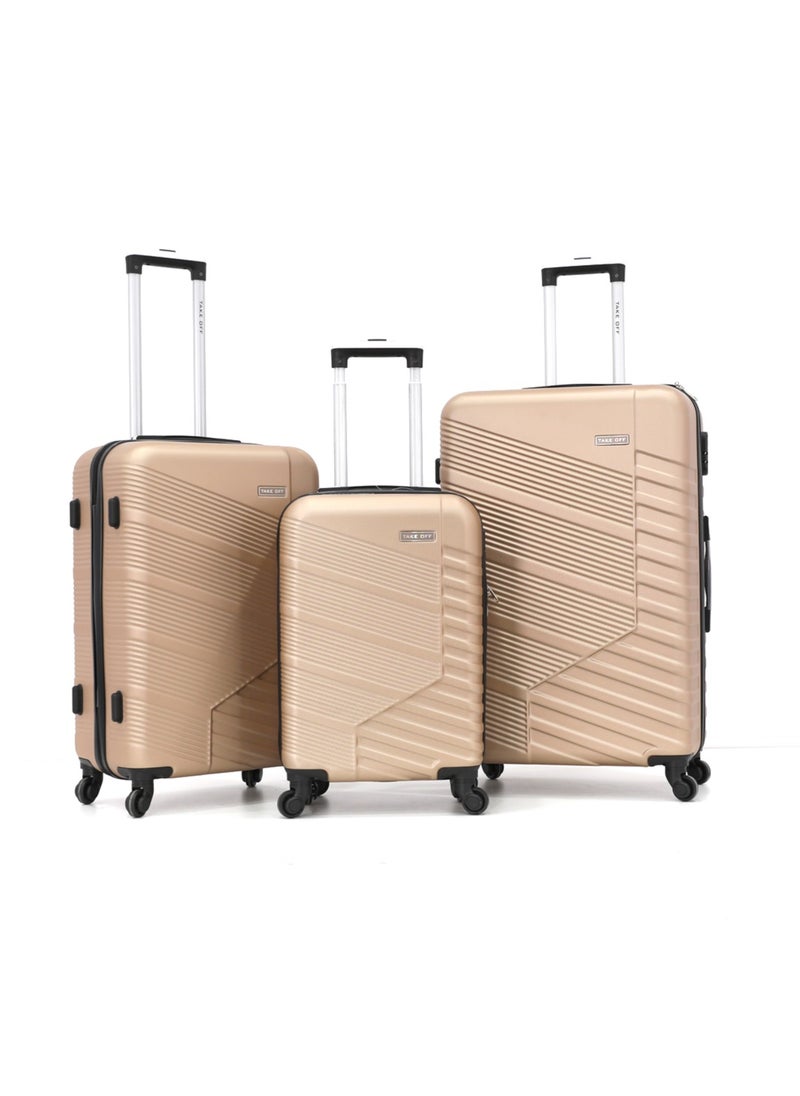 TAKEOFF Hardshell Luggage Spinner Trolley Bag 3 Pieces Set,Champagne (S-20",M-24",L-28")  - Image 1