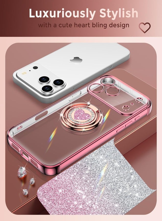XYZ جراب XYZ لهاتف iPhone 2025 Pro Max مع حامل، جراب هاتف مزود بحلقة مزدوجة قابلة للطي، جراب هاتف فاخر لامع شفاف على شكل قلب للنساء والفتيات، متوافق مع Apple Pro Max 2025، لون ذهبي وردي - Image 5