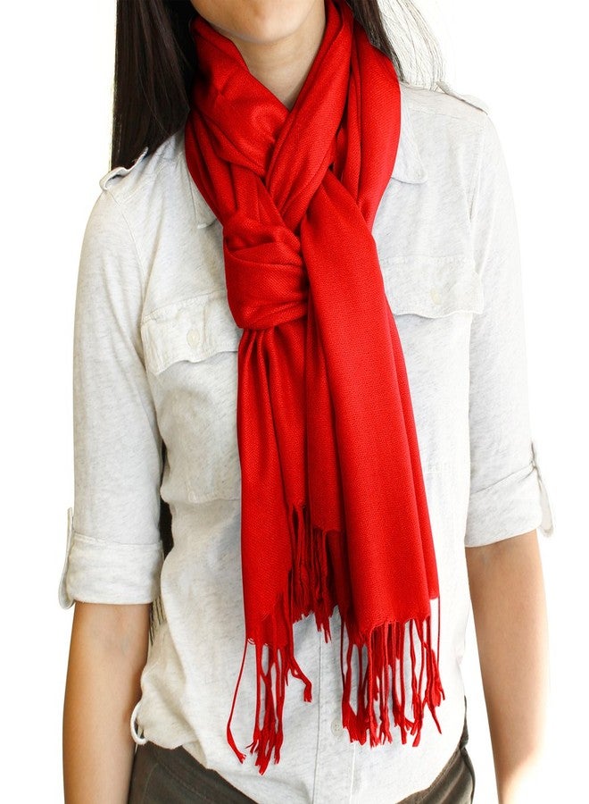 GEARONIC Soft Pashmina Scarf for Women Shawl Wrap Scarves Lady Women's Scarfs in Solid Colors - Red - Image 5