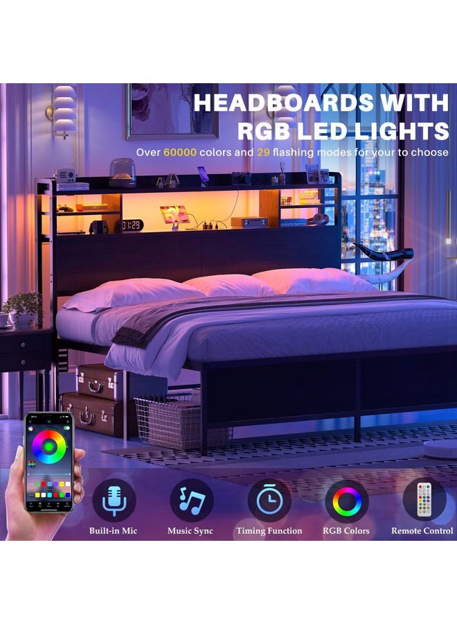 Aheaplus Headboard for Queen Size Bed with Storage, Headboards with LED Light, Power Outlets, USB Ports Queen Size Head Board, Wood headboard Only Sturdy and Stable Headboards, Modern, Black - Image 3