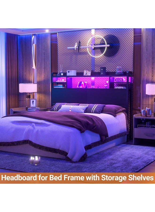 Aheaplus Headboard for Queen Size Bed with Storage, Headboards with LED Light, Power Outlets, USB Ports Queen Size Head Board, Wood headboard Only Sturdy and Stable Headboards, Modern, Black - Image 5
