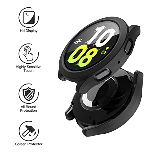 Misxi 2Pack Hard PC Case with Screen Protector for Samsung Galaxy Watch 5 Galaxy Watch 4 44mm UltraThin Scratch Resistant Cover with Tempered Glass Black - Image 3