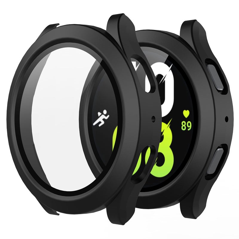 Misxi 2Pack Hard PC Case with Screen Protector for Samsung Galaxy Watch 5 Galaxy Watch 4 44mm UltraThin Scratch Resistant Cover with Tempered Glass Black - Image 2