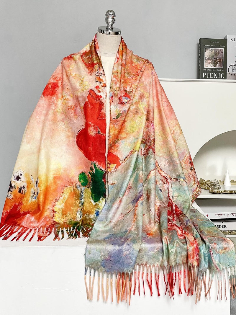 VENVSBEE Reversible Scarf Soft Large Shawl Wrap Blanket Double Sided Art Print Warm Pashmina Stoles Klimt Van Gogh Gifts-12 - Image 4