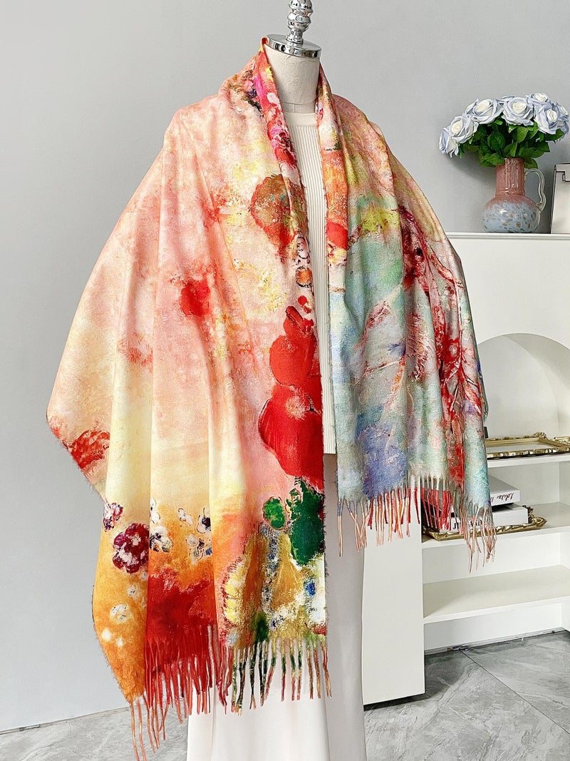 VENVSBEE Reversible Scarf Soft Large Shawl Wrap Blanket Double Sided Art Print Warm Pashmina Stoles Klimt Van Gogh Gifts-12 - Image 3