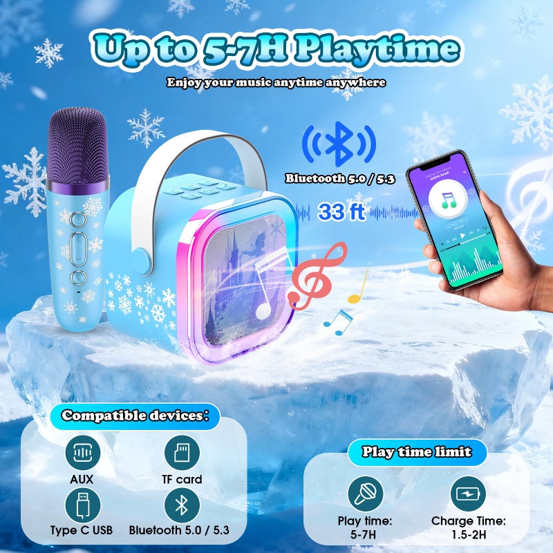 Innofans Mini Karaoke Machine for Kids Ages 3-12: Portable Bluetooth Speaker with 2 Wireless Microphone, LED Light Show for Kids Boys Girls Toys Birthday Gifts Toddlerï¼ˆBlue - Image 5