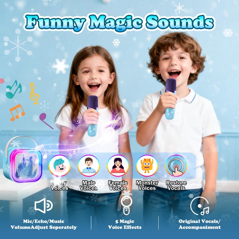 Innofans Mini Karaoke Machine for Kids Ages 3-12: Portable Bluetooth Speaker with 2 Wireless Microphone, LED Light Show for Kids Boys Girls Toys Birthday Gifts Toddlerï¼ˆBlue - Image 3